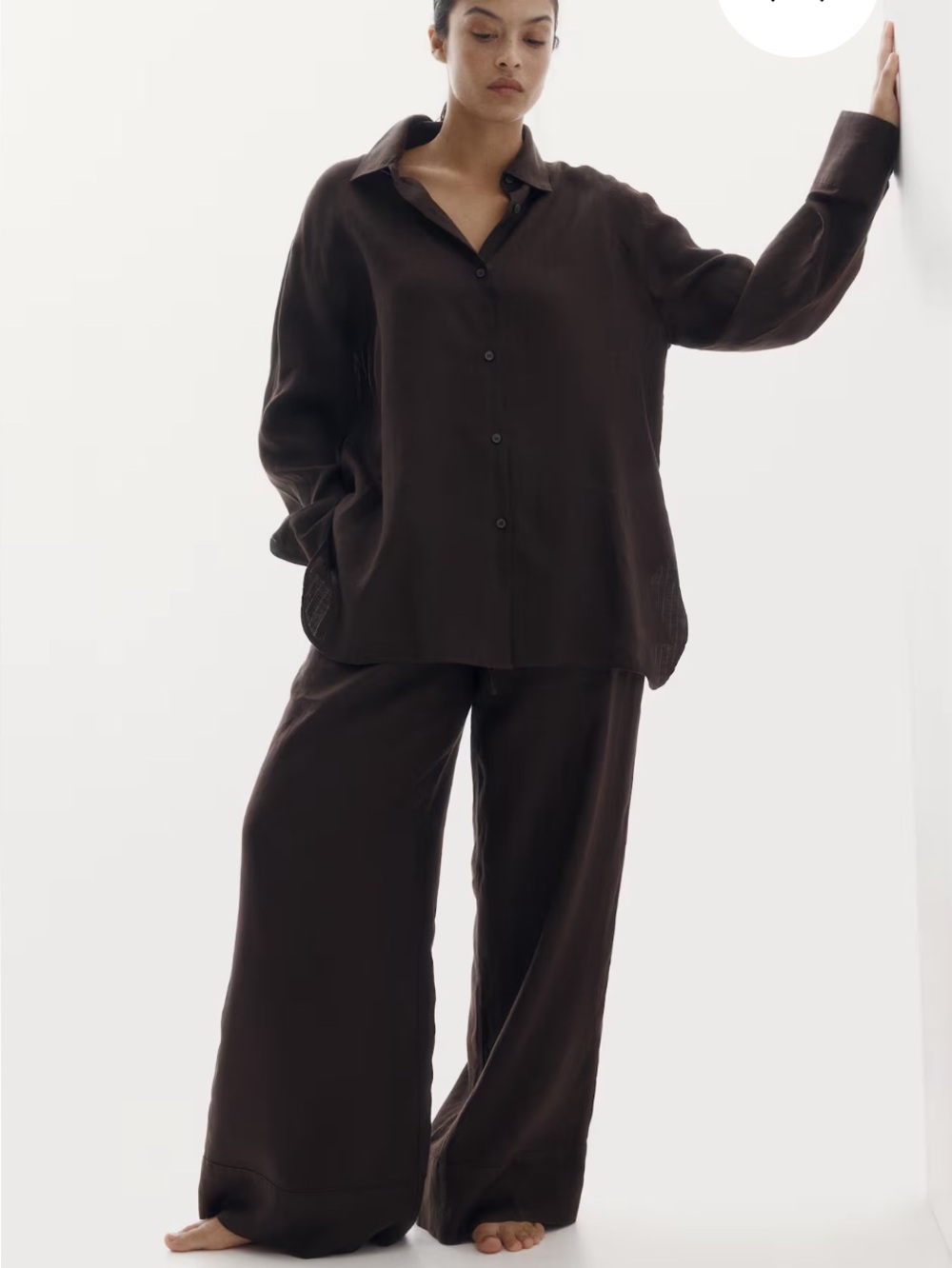 100% Linen Dark Brown Wide Leg Pinstriped Pants.